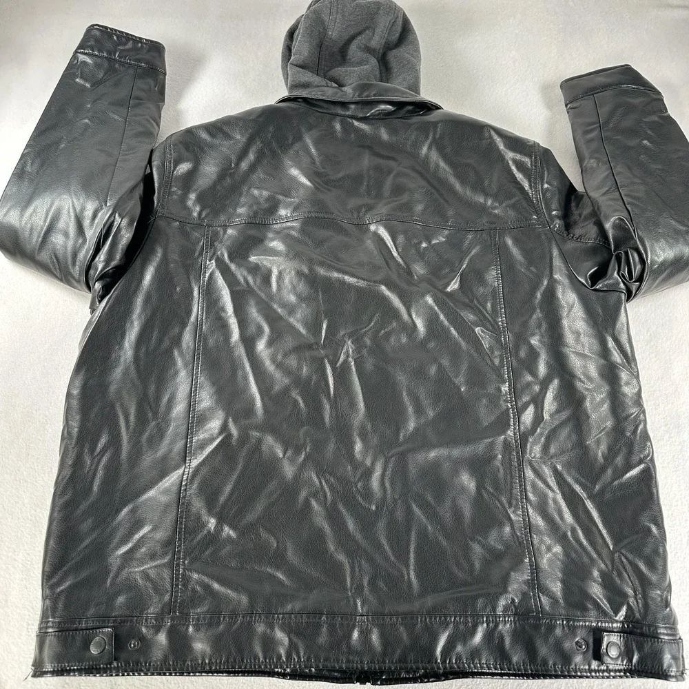 Levi's Jacket Mens 2XL Black Faux Leather Hooded Sherpa Lined Full Zip Moto